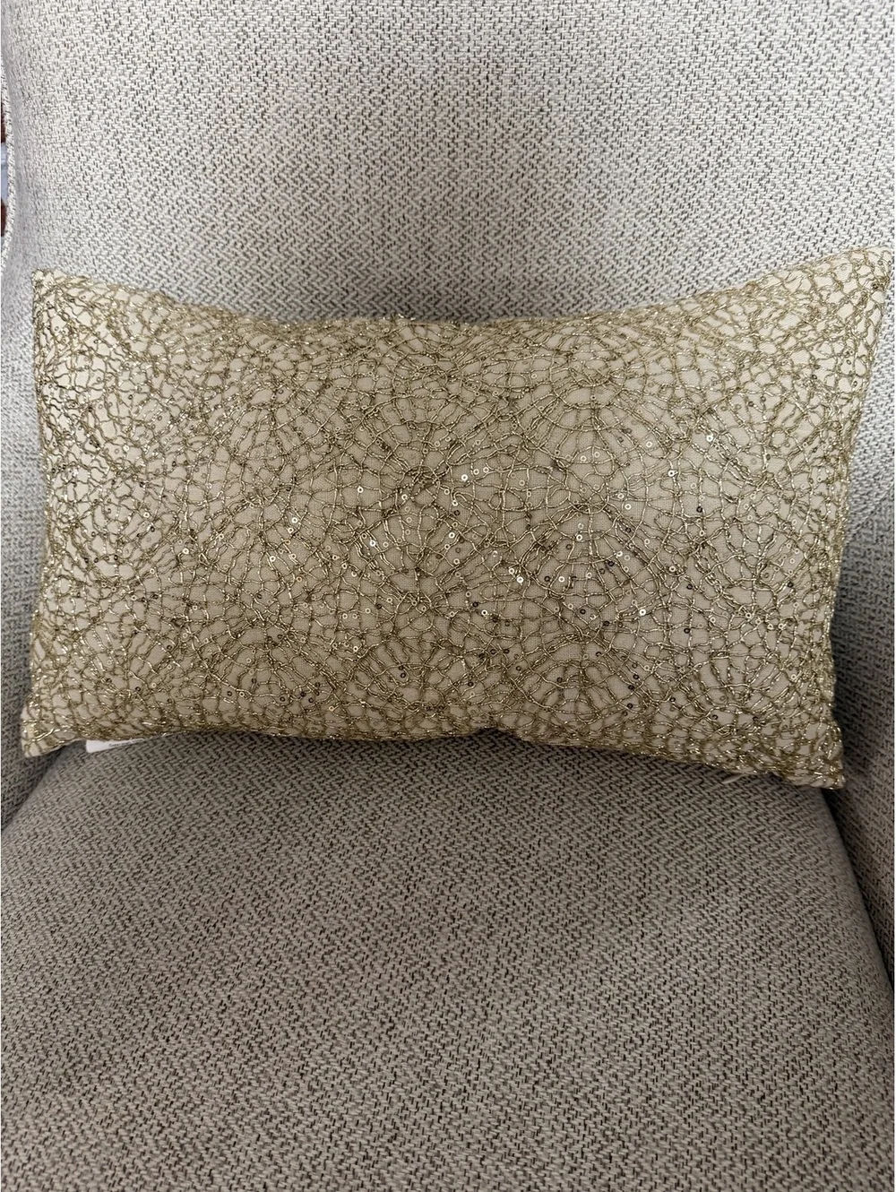 Surya Gold Sequin Lumbar Throw Pillow Cream Beige 12x20 Insert Included